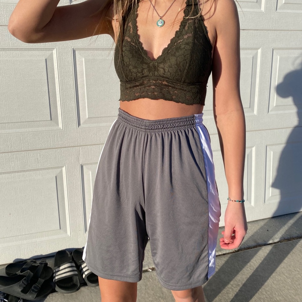 white and grey reversible basketball shorts